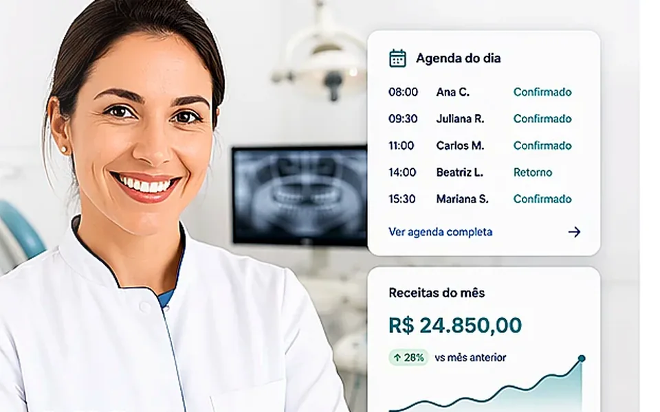 Dentista com rotina organizada na plataforma Bells Clinic